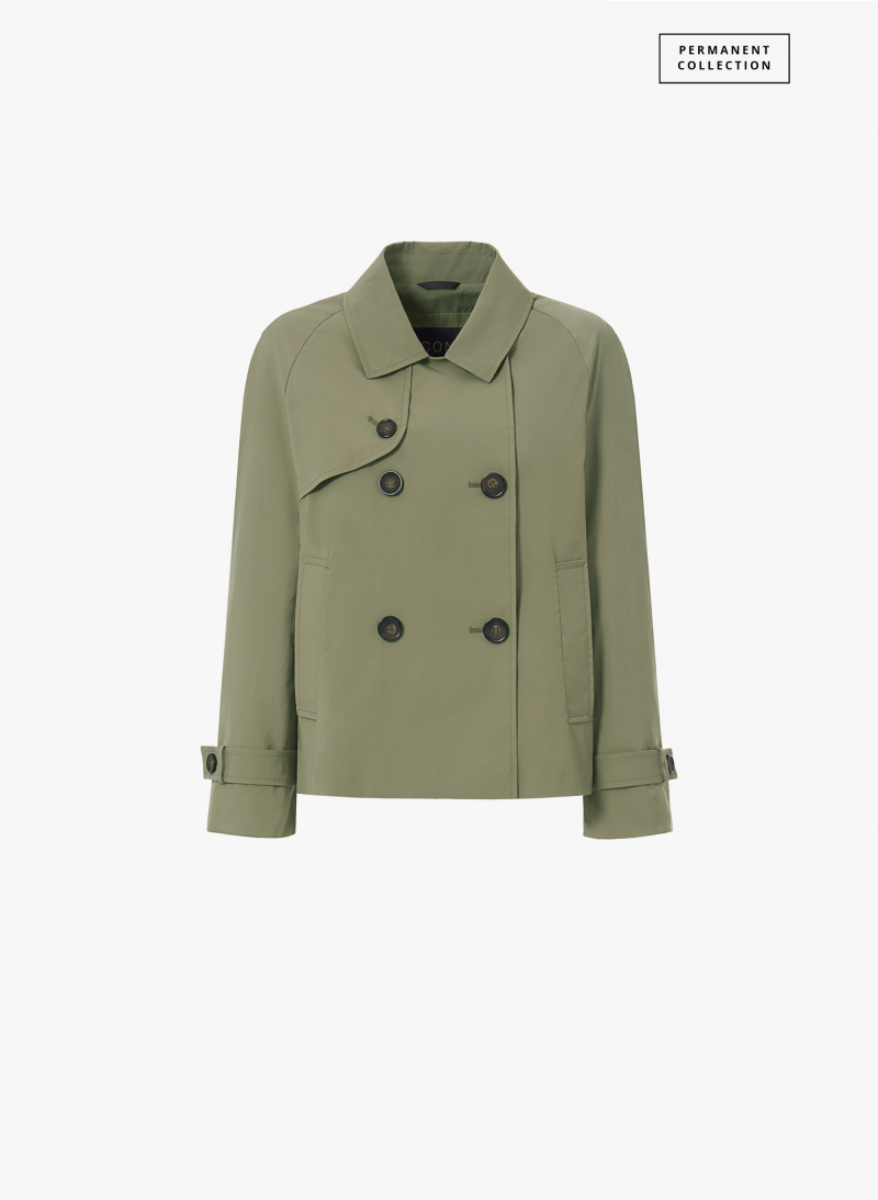Double breasted military green jacket in technical fabric