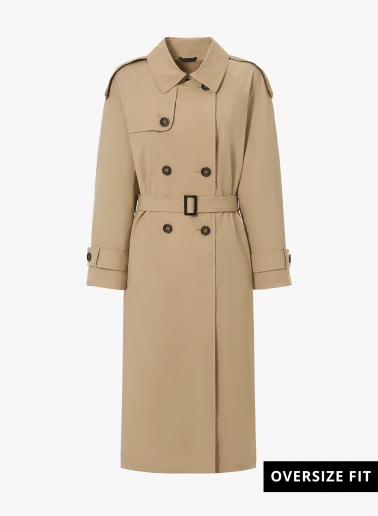 Oversize Double-Breasted Trenchcoat aus regenabweisendem technischem Stoff in camel
