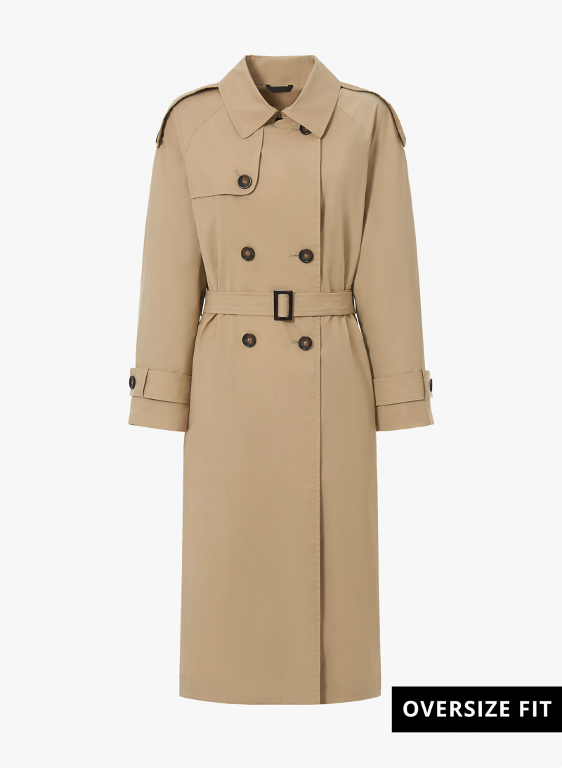 Oversize Double-Breasted Trenchcoat aus regenabweisendem technischem Stoff in camel