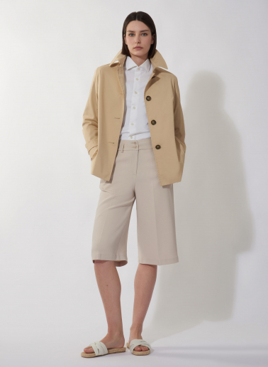 Camel technical fabric jacket with shirt collar