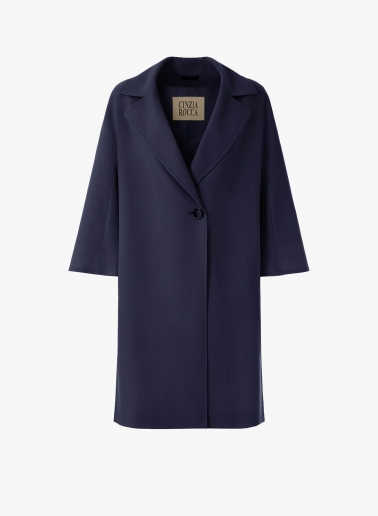 Cappotto un petto e mezzo blu in lana comfort