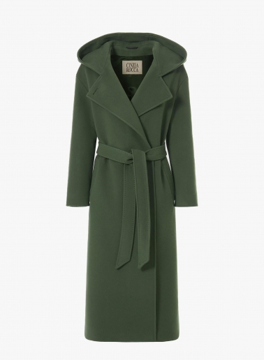 Maxi belted green wool and cashmere coat with hood | Cinzia Rocca