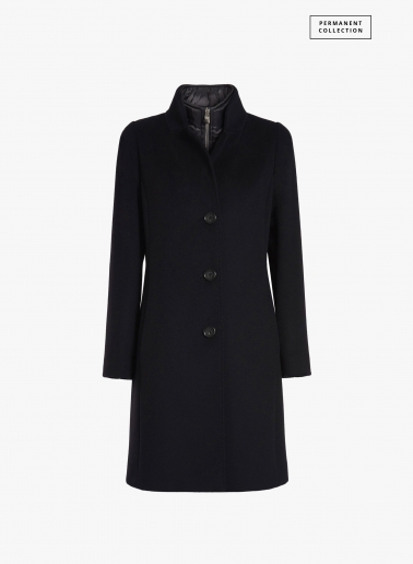 Black pure wool coat with detachable nylon bib | Cinzia Rocca