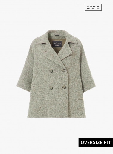 Beige double breasted cape in bouclé effect fabric | Cinzia Rocca