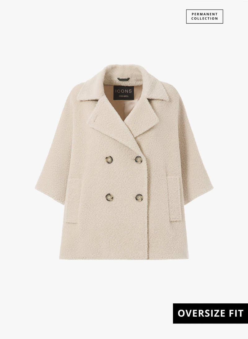 Zweireihes Cape aus Wolle und Alpaka in Beige