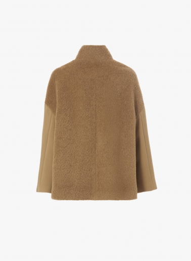Kurzmantel mit kontrastreicher Stoffstruktur aus Wolle und Alpaka in dark Camel