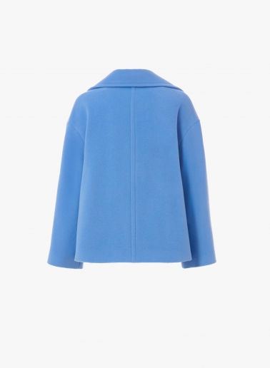 Zweireiher Oversized Kurzmantel mit Maxirevers aus Wolle und Alpaka in Hellblau