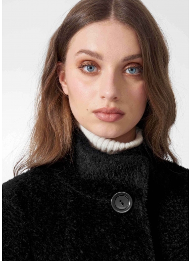 Flared black wool and alpaca coat