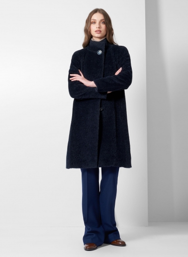 Cappotto blu svasato in lana e alpaca