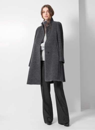 Flared grey wool and alpaca coat