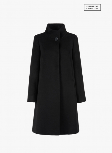 Flared black pure cashmere coat
