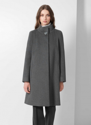 Flared grey pure cashmere coat