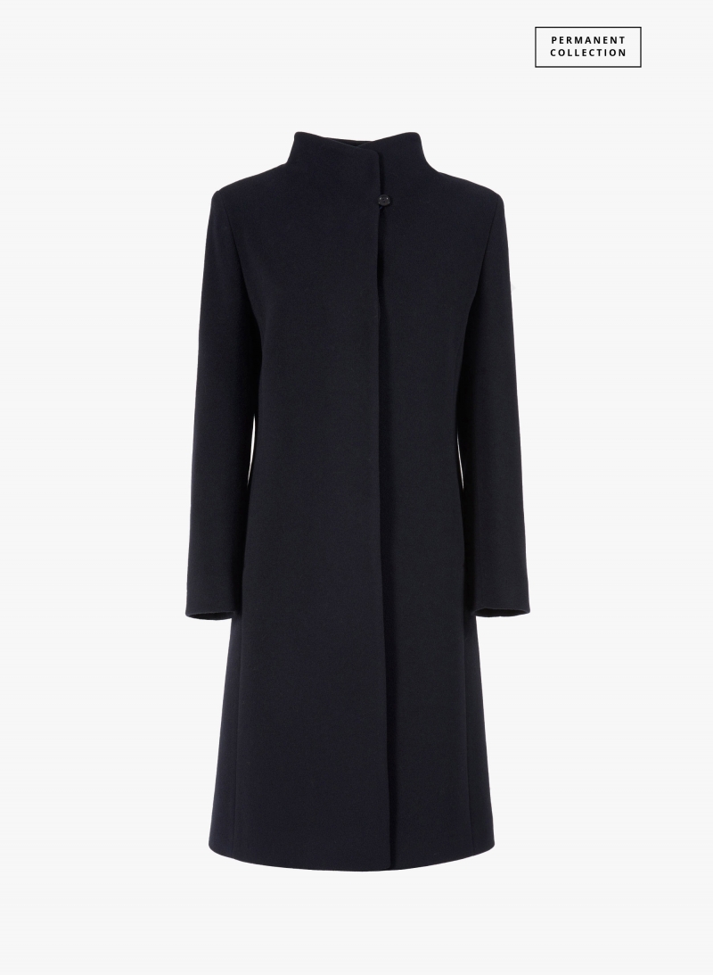 Cappotto blu in lana e cashmere con collo alto