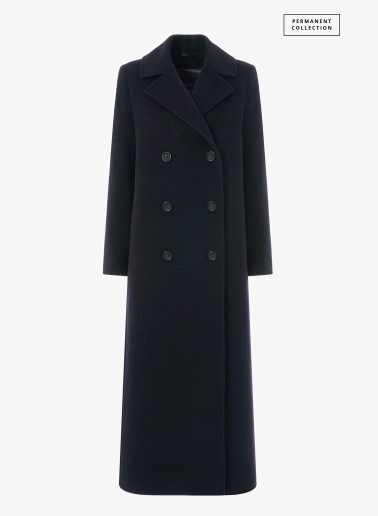 Maxi 6 buttons double breasted blue wool and cashmere coat