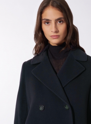 Maxi 6 buttons double breasted blue wool and cashmere coat