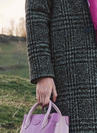 Cappotto doppio petto con fantasia check e collo a rever