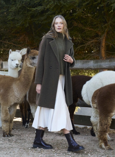 Cappotto taupe scuro doppio petto in lana con collo a rever