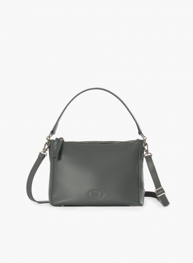 Borsa grande a spalla con tassello e logo in pelle grigia | Cinzia Roc