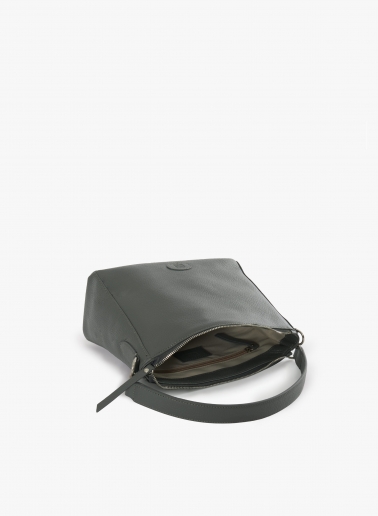 Große Umhängetasche mit Logo aus Leder in Grau