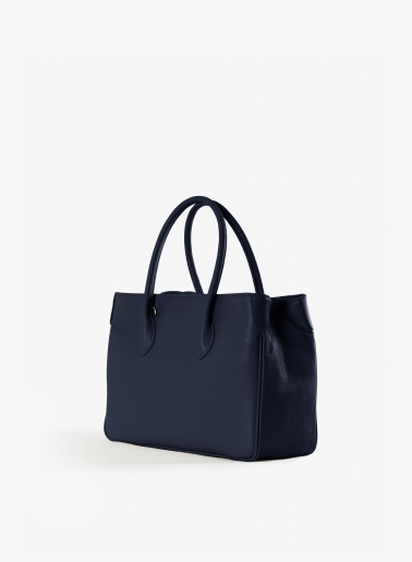Blue genuine leather tote bag