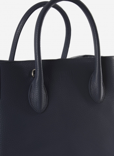 Small blue genuine leather tote bag