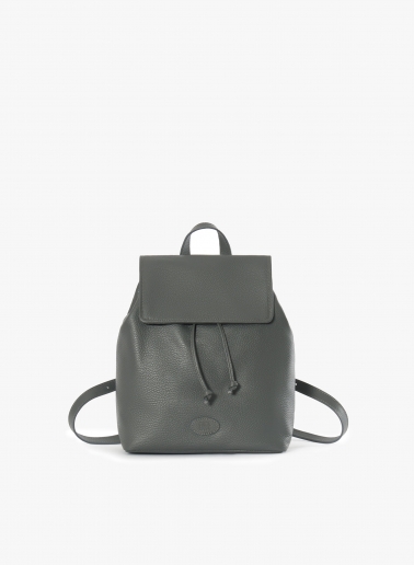 Grey genuine leather backpack with gusset and logo