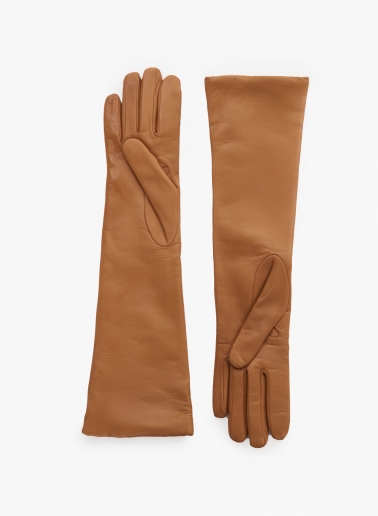 Long camel nappa leather gloves