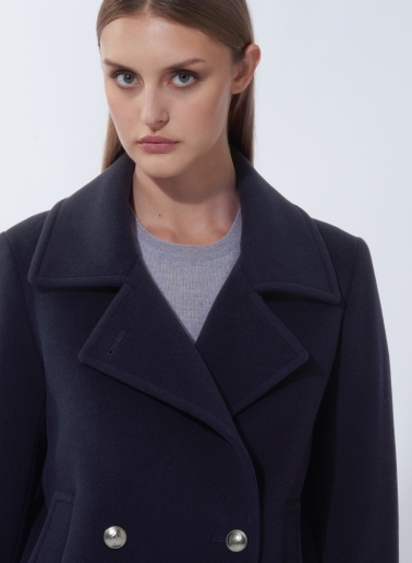 Peacoat blu in lana e cashmere con bottoni in metallo con logo