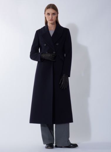 Maxi double breasted blue pure wool frock coat