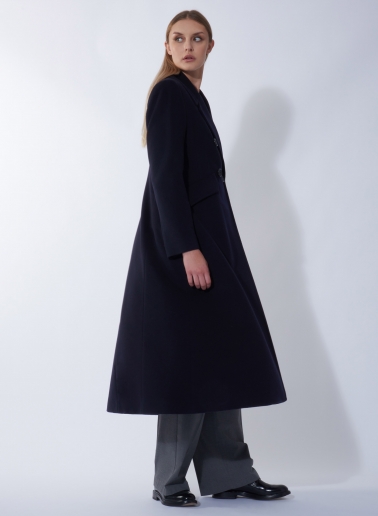 Maxi double breasted blue pure wool frock coat