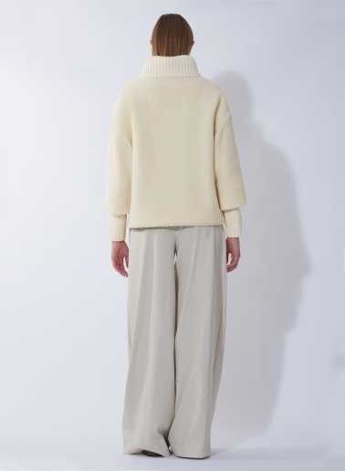 Oversized Kurzmantel mit Strick-Details in Weiß