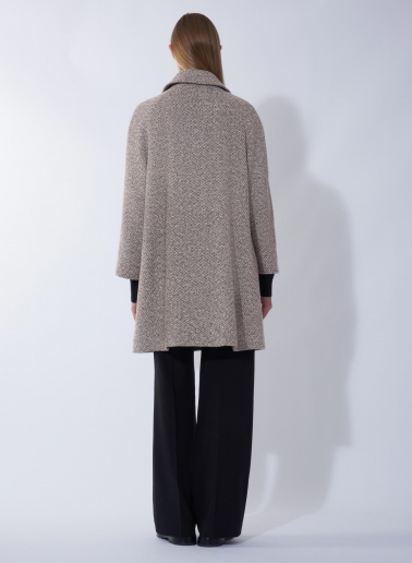 Cappotto con fantasia marrone e collo a camicia in lana