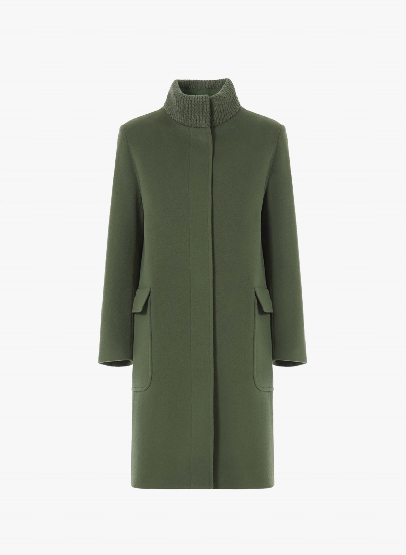 Mantel mit Strickkragen aus Wolle und Cashmere in Militärgrün