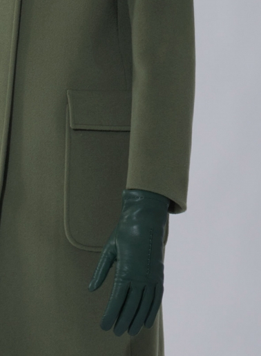 Cappotto verde militare in lana e cashmere con collo in maglia