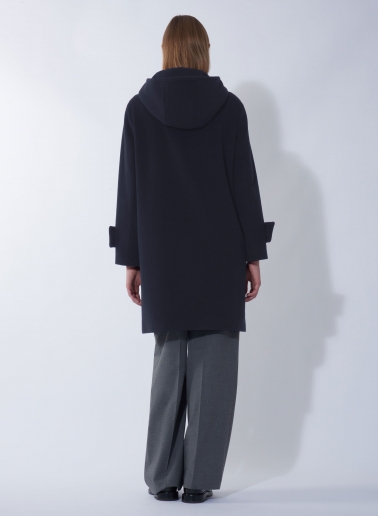 Parka blu con cappuccio in lana e cashmere e doppie tasche