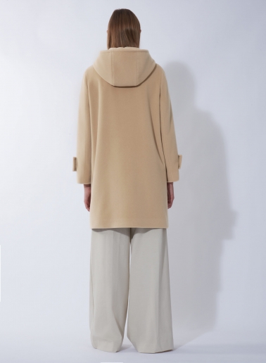 Parka mit Kapuze und doppelten Taschen aus Wolle und Cashmere in light Camel