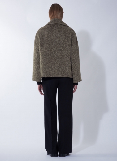 Cappotto corto doppio petto oversize taupe scuro con fantasia animalier