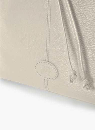 Secchiello con tassello e logo in pelle bianco