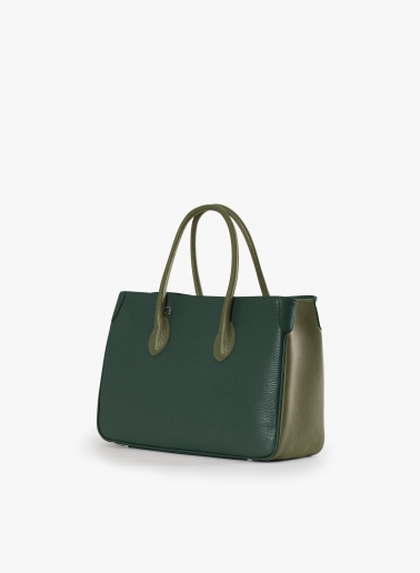 Tote Bag aus zweifarbigem Leder in Militärgrün