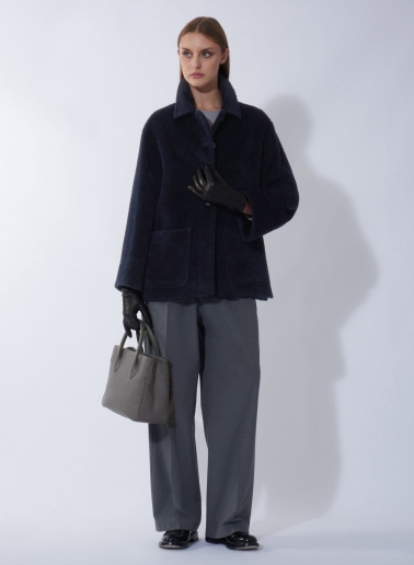 Small grey genuine leather tote bag