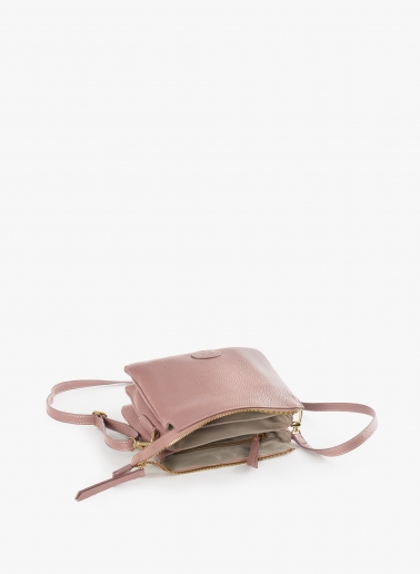Borsa a tracolla con tre scomparti in pelle rosa