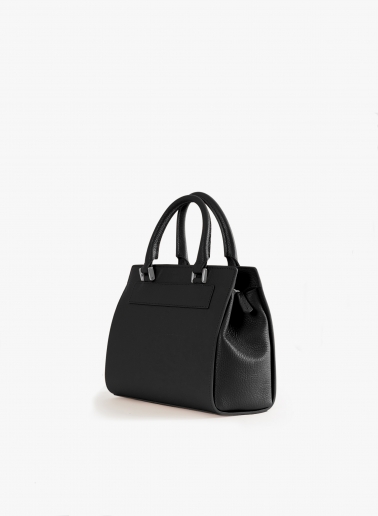 Steife Tasche aus Leder mit Metallverschluss in Schwarz