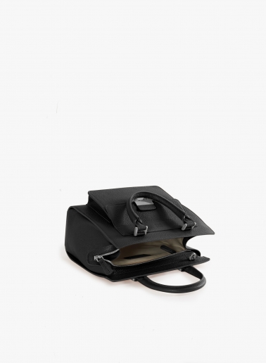 Steife Tasche aus Leder mit Metallverschluss in Schwarz