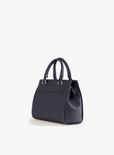 Borsa rigida in pelle blu con chiusura in metallo