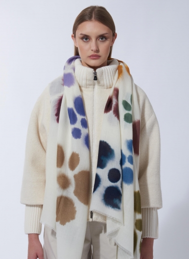 Maxi-Schal mit Aquarellblumenmuster aus Wolle in Weiß