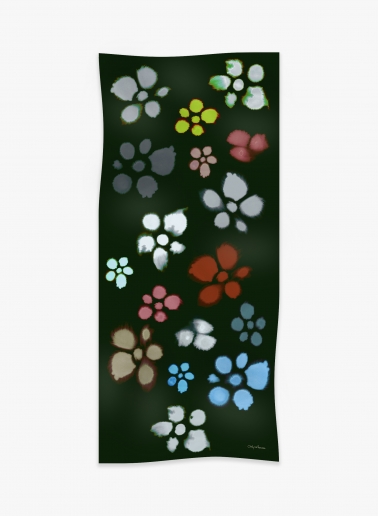 Maxi sciarpa in lana con fantasia fiori acquarello verde