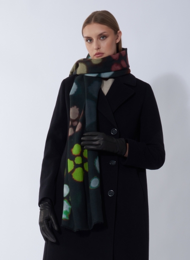 Maxi sciarpa in lana con fantasia fiori acquarello verde