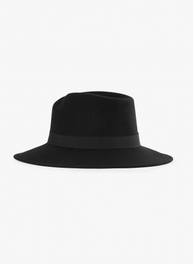 Cappello fedora asimmetrico nero in feltro di lana