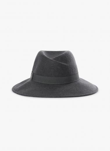 Cappello fedora asimmetrico grigio in feltro di lana