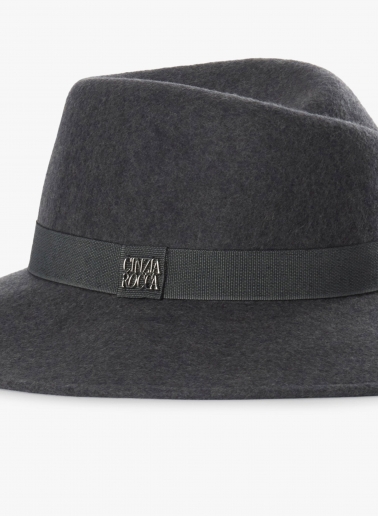 Cappello fedora asimmetrico grigio in feltro di lana